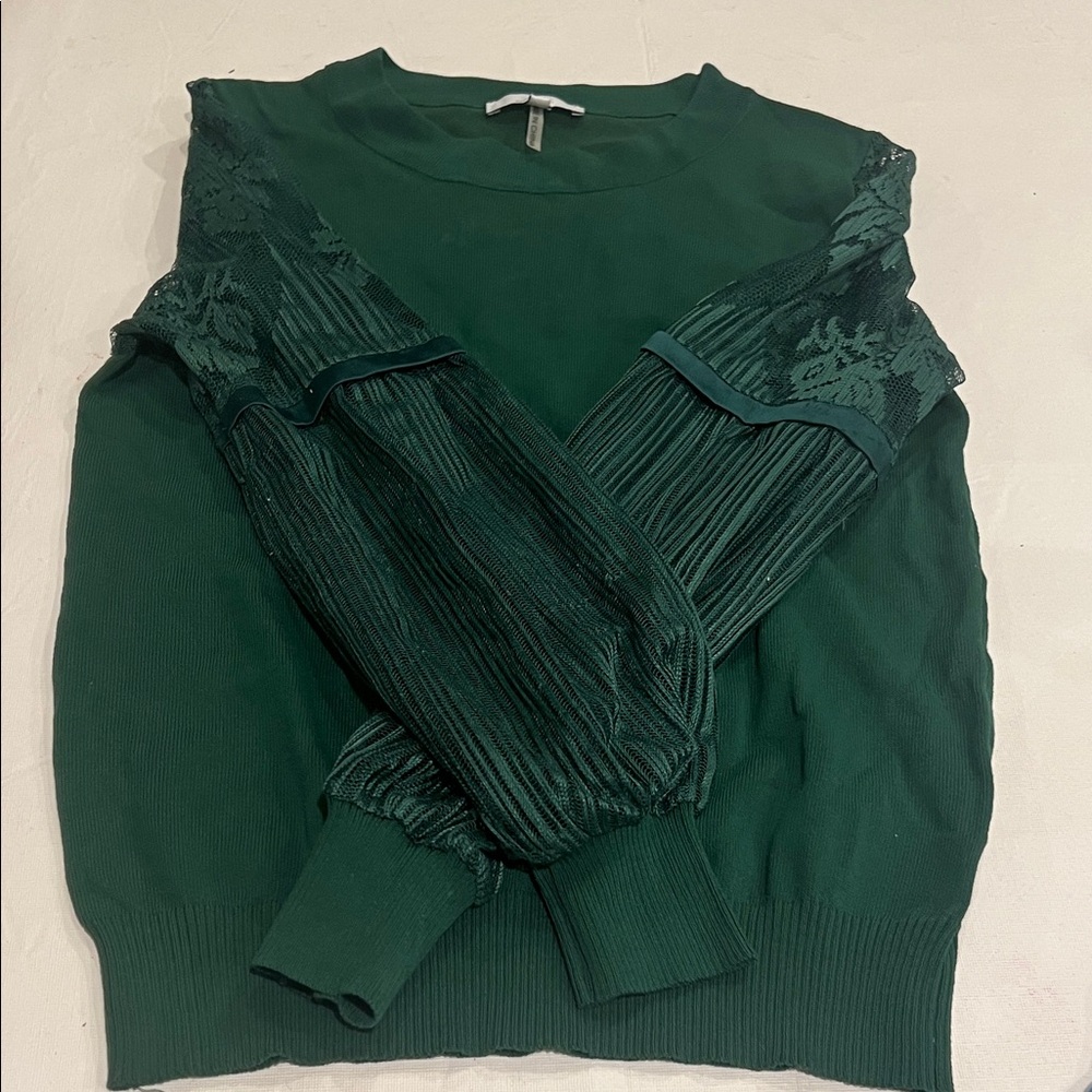 Green Sweater with Lace Detail